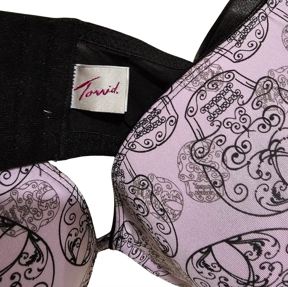 Torrid Black and Pink Sugar Skull Bra size 40DDD - Picture 4 of 6